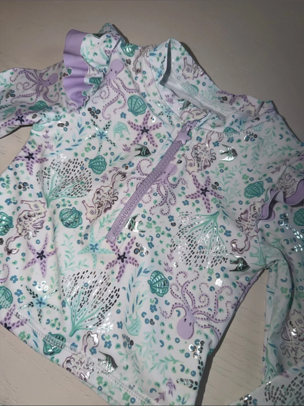 Tommy Bahama Girls' Long-Sleeve Pastel Floral Rashguard Set - Mint & Lavender